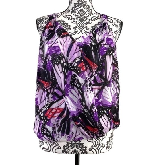INC BLOUSE SLEEVELESS PURPLE FLORAL V-NECK WOMENS PETITE XL - Picture 1 of 9